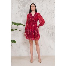 Livanomi Kruvaze Yaka Mürdüm Mini Elbise