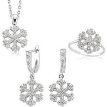 Takı Dükkanı Kar Tanesi Gümüş Kolye Küpe Yüzük Taşlı Set TST07 10