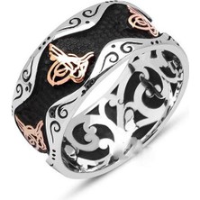 Takı Dükkanı Etrafı Tuğralı Taşsız Erkek Gümüş Yüzük Alyans kgy1