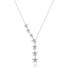 Takı Dükkanı Gümüş Kayan Sıralı Yıldızlar Süzülen Yıldız Kolye WSN61B Beyaz