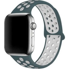 FirstModel Apple Watch 38MM / 40MM/ 41 mm (Seriler /se ile Uyumlu) Delikli Spor Silikon Kordon Yeşil Beyaz