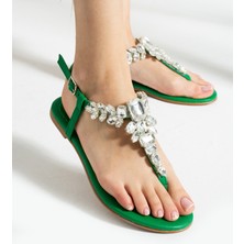 Alemdar Shoes Olivia Yeşil Taş Detay Kadın Sandalet
