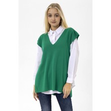 Şimal Kadın V Yaka Kuşaklı Uzun Triko Süveter 235088 -