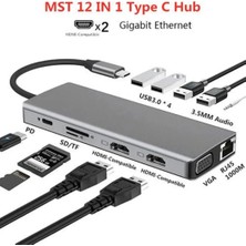 Comse Macbook Pro Air Typec USB Hub Pd Şarj 2xhdmı Sd Tf VGA Girişli 12 In 1 Hub Gigabit Ethernet 1000MBPS