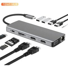 Comse Macbook Pro Air Typec USB Hub Pd Şarj 2xhdmı Sd Tf VGA Girişli 12 In 1 Hub Gigabit Ethernet 1000MBPS