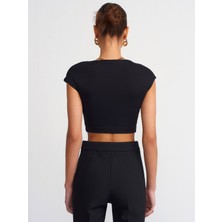 Dilvin 30528 Pamuk ve Modal  Karışımlı Crop Top-Siyah