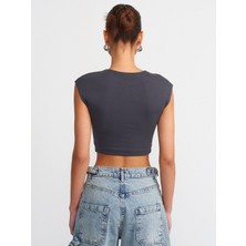 Dilvin 30528 Pamuk ve Modal  Karışımlı Crop Top-Antrasit