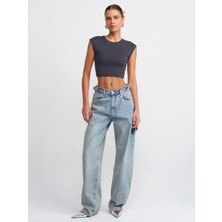 Dilvin 30528 Pamuk ve Modal  Karışımlı Crop Top-Antrasit