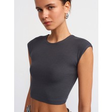 Dilvin 30528 Pamuk ve Modal  Karışımlı Crop Top-Antrasit