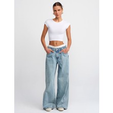 Dilvin 30528 Pamuk ve Modal  Karışımlı Crop Top-Beyaz