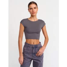 Dilvin 30528 Pamuk ve Modal  Karışımlı Crop Top-Füme