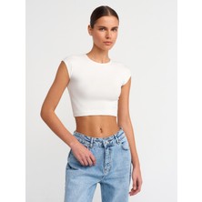 Dilvin 30528 Pamuk ve Modal  Karışımlı Crop Top-Ekru
