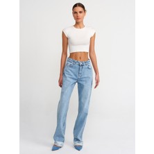 Dilvin 30528 Pamuk ve Modal  Karışımlı Crop Top-Ekru