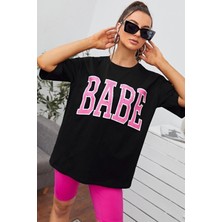 Black Sokak Kadın Siyah Babe Baskılı Tshirt