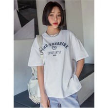 Black Sokak Kadın Beyaz The Sunshine Baskılı Bisiklet Yaka Oversize T-Shirt