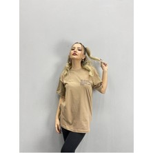 Black Sokak Blacksokak Kadın Açık Kahve Gost Baskılı Oversize Bisiklet Yaka Tshirt