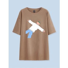 Black Sokak Kadın Açık Kahve Kapustın Oversize Bisiklet Yaka Tshirt