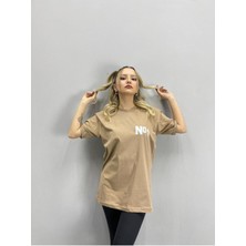 Black Sokak Blacksokak Kadın Açık Kahve No 1 Baskılı Oversize Bisiklet Yaka Tshirt
