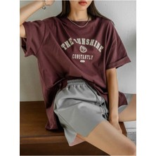 Black Sokak Kadın Kahverengi The Sunshine Baskılı Bisiklet Yaka Oversize T-Shirt