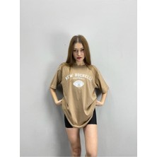 Black Sokak Blacksokak Kadın Açık Kahve New Rochelle Baskılı Oversize Bisiklet Yaka Tshirt