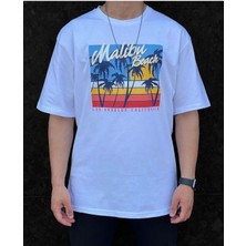 Black Sokak Blacksokak Erkek Açık Mavi Malıbu Beach Baskılı Oversize Bisiklet Yaka Tshirt