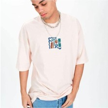Black Sokak Blacksokak Erkek Bej Future Baskılı Oversize Bisiklet Yaka Tshirt