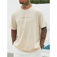 Black Sokak Blacksokak Erkek Bej Dreamer Baskılı Oversize Bisiklet Yaka Tshirt