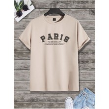 Black Sokak Blacksokak Erkek Bej Paris Baskılı Oversze Bisisklet Yaka Tişört