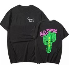 Black Sokak Unisex Antrasit Cactus Baskılı Oversize Bisiklet Yaka Tshirt