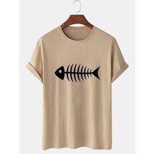 Black Sokak Blacksokak Unisex Bej Balık Kılçığı Baskılı Oversize T-Shirt