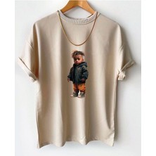 Black Sokak Blacksokak Erkek Bej Rapçı Oversize Bisiklet Yaka Tshirt