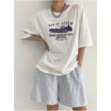 Black Sokak Kadın Beyaz Age Of Steam Baskılı Bisiklet Yaka Tshirt