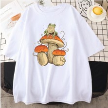 Black Sokak Blacksokak Erkek Beyaz Mantar Baskılı Oversize Bisiklet Yaka Tshirt