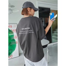 Black Sokak Blacksokak Kadın Antrasit Exploratıon Baskılı Oversize Bisiklet Yaka Tshirt