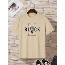 Black Sokak Blacksokak Erkek Bej Black Baskılı Oversze Bisisklet Yaka Tişört