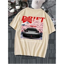 Black Sokak Blacksokak Unisex Bej Drift Tokyo Baskılı Oversize T-Shirt