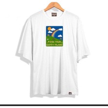 Black Sokak Blacksokak Erkek Beyaz Happy Place Oversize Bisiklet Yaka Tshirt