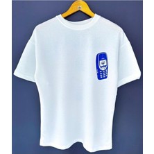 Black Sokak Blacksokak Erkek Beyaz Nokıa Baskılı Oversize Bisiklet Yaka Tişört