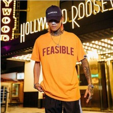 Black Sokak Erkek Sarı Feasıble Baskılı Oversize Tshirt
