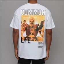 Black Sokak Blacksokak Erkek Beyaz Common Baskılı Oversize Bisiklet Yaka Tshirt