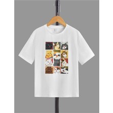 Black Sokak Erkek Çocuk Beyaz Kedicik Bisiklet Yaka Tshirt