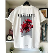 Black Sokak Unisex Beyaz Vivre La Vie Baskılı Oversize Bisiklet Yaka Penye Tişört