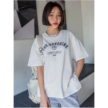 Black Sokak Kadın Beyaz Siyah The Sunshine Baskılı Oversize Bisiklet Yaka Tshirt