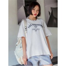 Black Sokak Kadın Beyaz Siyah The Sunshine Baskılı Oversize Bisiklet Yaka Tshirt