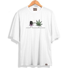 Black Sokak Blacksokak Erkek Beyaz Weed Baskılı Oversize Bisiklet Yaka Tshirt