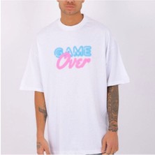 Black Sokak Blacksokak Erkek Beyaz Game Over Baskılı Oversize Bisiklet Yaka Tshirt