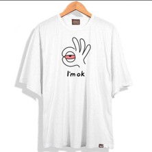 Black Sokak Blacksokak Erkek Beyaz I'm Ok Baskılı Oversize Bisiklet Yaka Tshirt