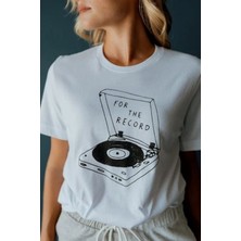 Black Sokak Blacksokak Kadın Beyaz Plak Baskılı Oversize Bisiklet Yaka Tshirt
