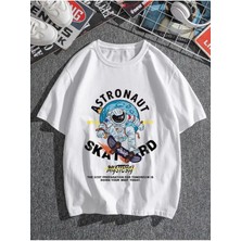 Black Sokak Blacksokak Unisex Beyaz Skateboard Baskılı Oversize T-Shirt