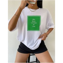 Black Sokak Blacksokak Kadın Beyaz The Best Baskılı Oversize Bisiklet Yaka Tshirt